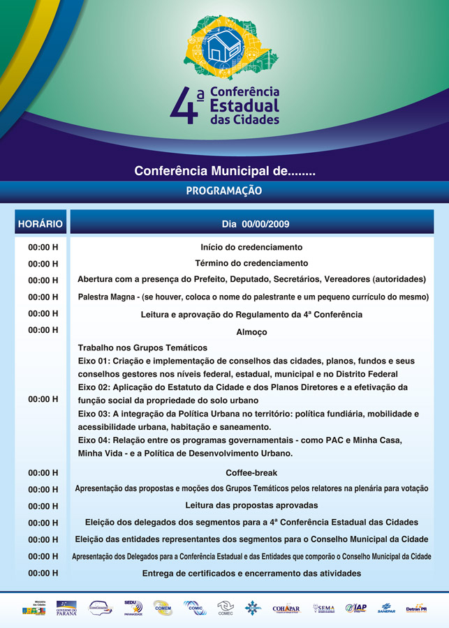 Layout para programação da Conferência
