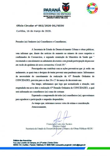 ConCidades cancela 45ª Reunião Ordinária de 26 e 27 de março